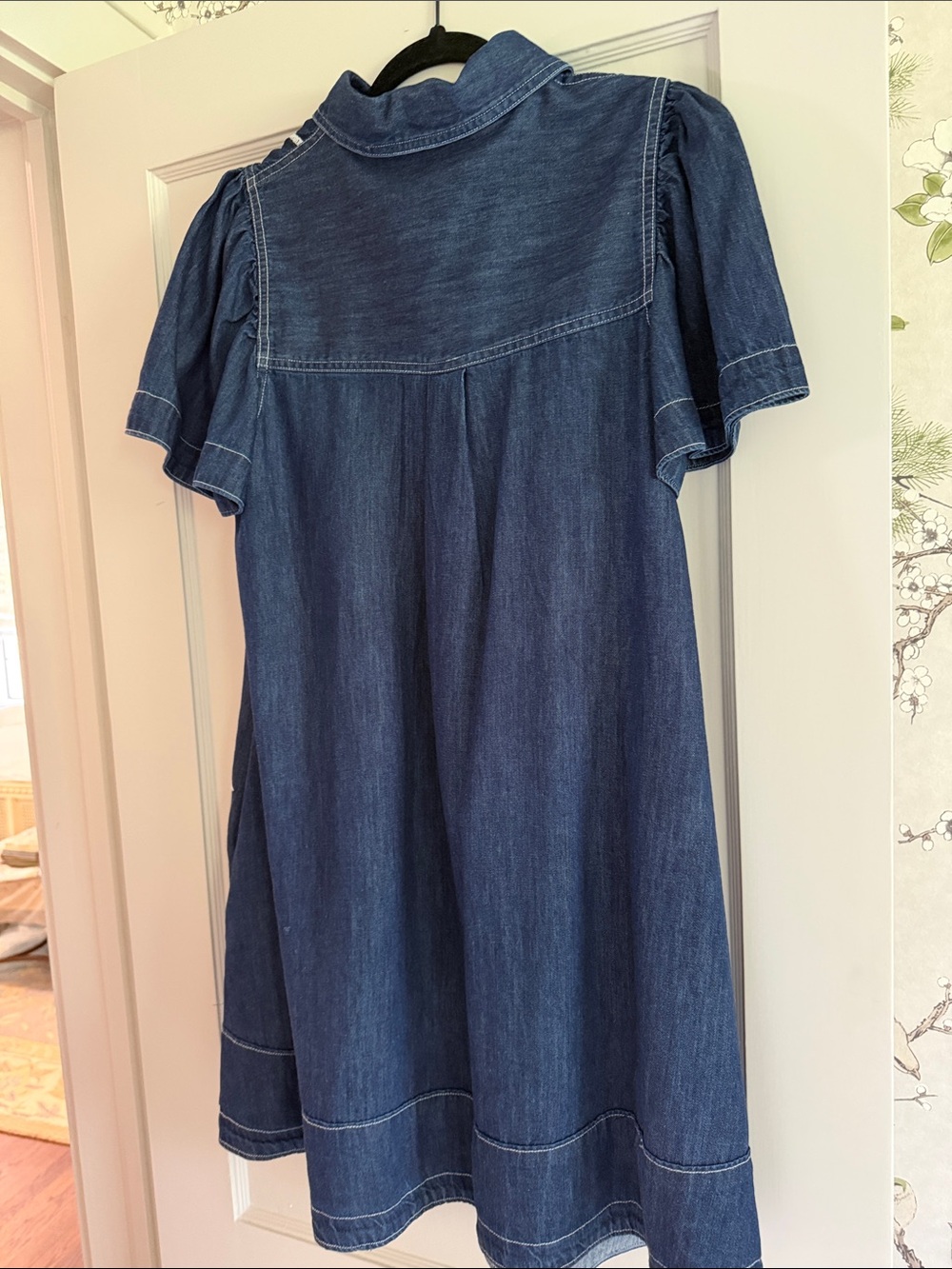 Anthropologie Indigo Denim Dress with White Floral Embroidery - Picture 2 of 2